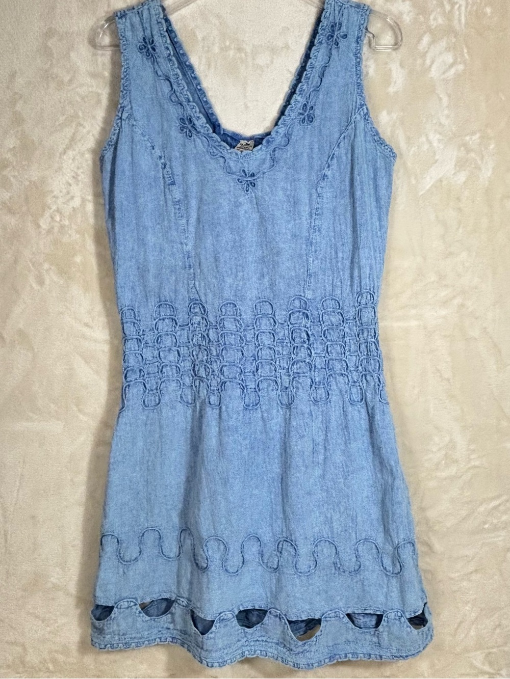 Women’s Vintage Y2K Light-wash Denim Chambray Mini Dress 100% Cotton Size L